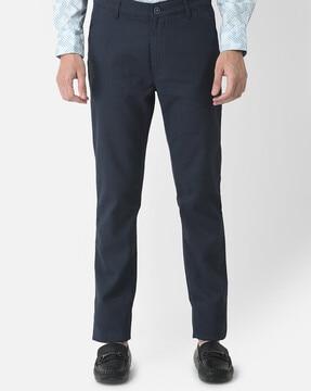 flat-front slim-fit trousers