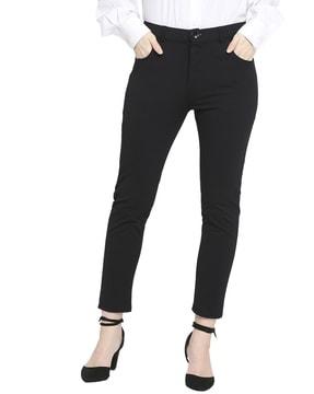 flat-front ankle-length trousers