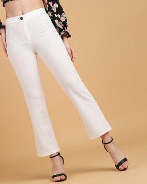 flat-front ankle-length trousers