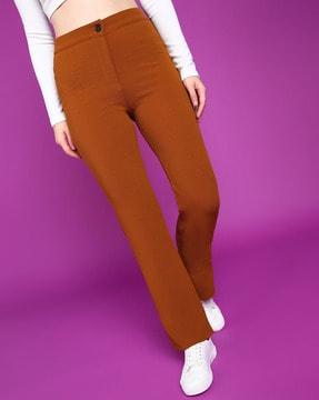 flat-front ankle-length trousers