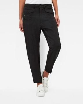 flat-front ankle-length trousers