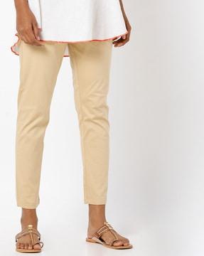 flat-front ankle-length trousers