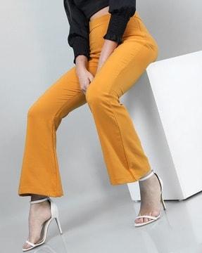 flat-front bootcut pants with zip closure