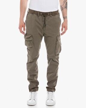 flat-front cargo pants with drawstring waist