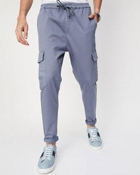 flat-front cargo pants with elasticated drawstring waist