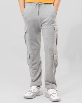 flat-front cargo pants with elasticated drawstring waist
