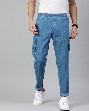 flat-front cargo pants with elasticated waist