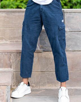 flat-front cargo pants with flap pockets