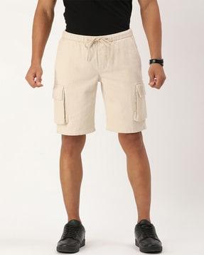flat-front cargo shorts with drawstring