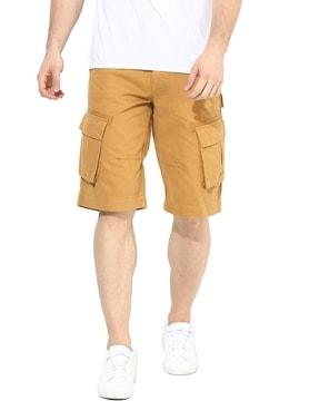 flat-front cargo shorts with patch pockets