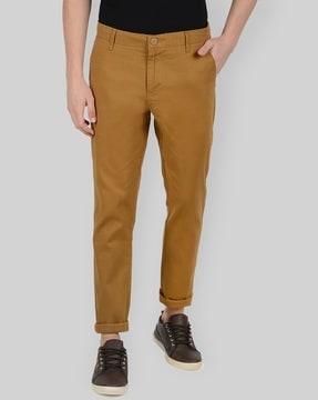 flat-front chinos with seamed pockets