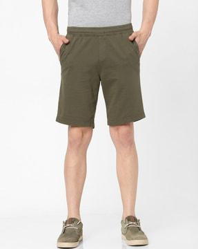 flat-front city shorts with elasticated waist