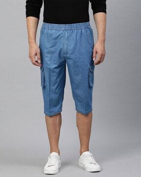 flat-front city shorts with elasticated waist