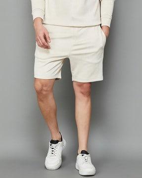 flat-front city shorts with elasticated waist