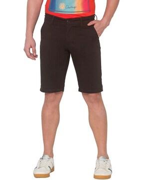 flat-front city shorts with insert pockets