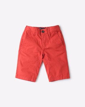 flat-front city shorts with insert pockets