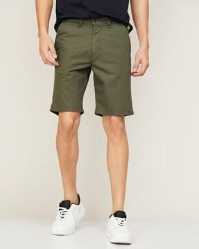 flat-front city shorts with insert pockets