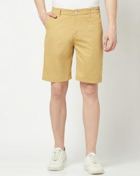 flat-front city shorts with insert pockets