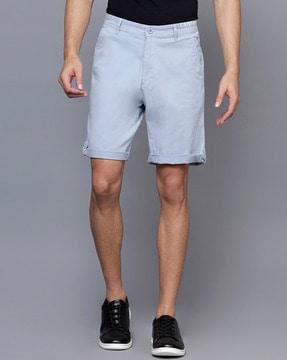 flat-front city shorts with insert pockets