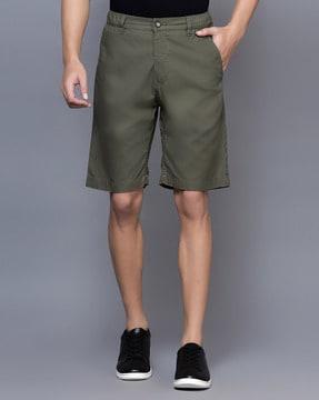 flat-front city shorts with insert pockets