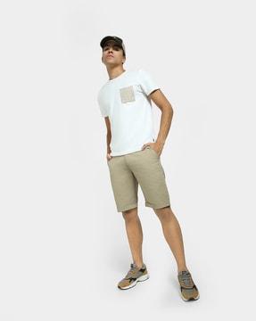 flat-front city shorts with insert pockets