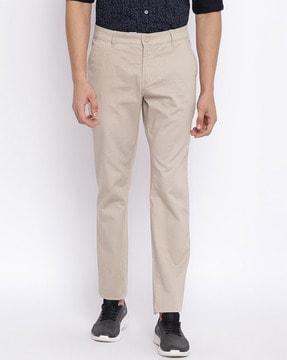 flat-front cotton trousers