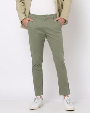 flat-front cropped fit trousers