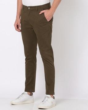 flat-front cropped fit trousers