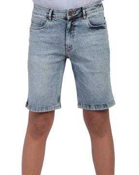 flat-front denim shorts with insert pockets