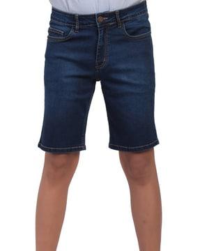 flat-front denim shorts