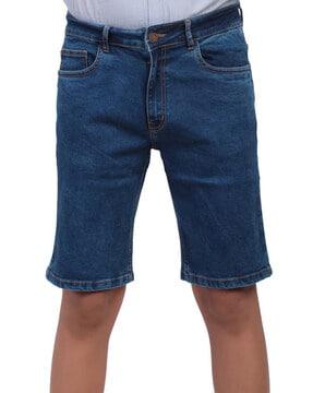 flat-front denim shorts