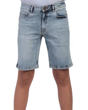 flat-front denim shorts