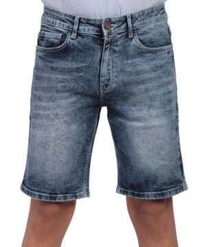 flat-front denim shorts