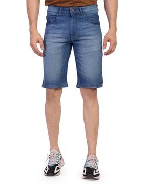 flat-front denim shorts