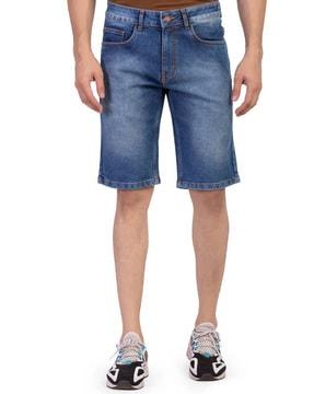 flat-front denim shorts