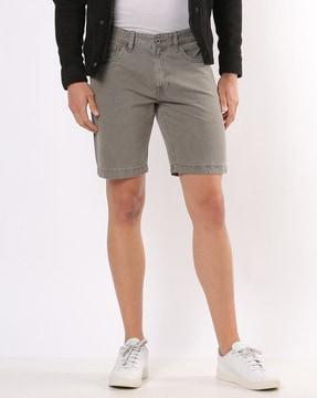 flat-front denim shorts