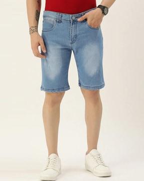 flat-front denim shorts