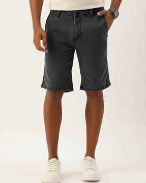 flat-front denim shorts