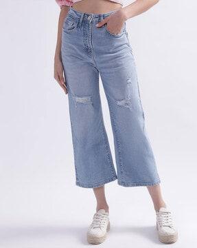 flat-front flared jeans with insert pockets