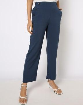 flat-front high-rise pants with insert pockets