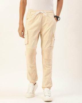 flat-front jogger pants with elasticated drawstring waist