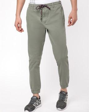 flat-front jogger pants with elasticated drawstring waist