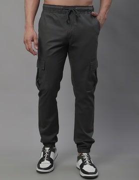 flat-front jogger pants with elasticated waist drawstring