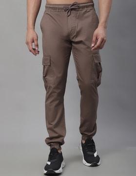 flat-front jogger pants with elasticated waist drawstring