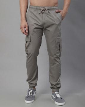 flat-front jogger pants with elasticated waist drawstring