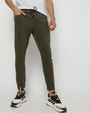 flat-front joggers with drawstring waist