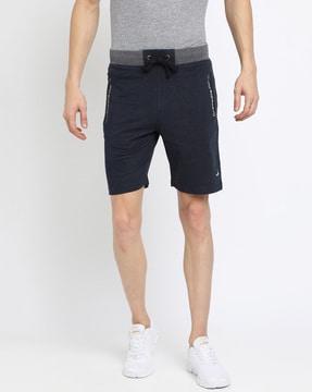 flat-front knit shorts with drawstring waist