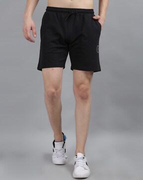 flat-front knit shorts with insert pockets