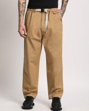 flat-front loose pants with insert pockets