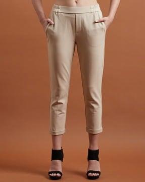 flat-front mid-calf length trousers